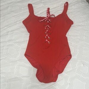 Michael Kors Red Lace-Up One-Piece